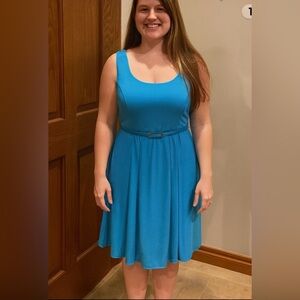 Jones New York NWT 8 pacific turquoise a line dress w-fabric lined metal buckle